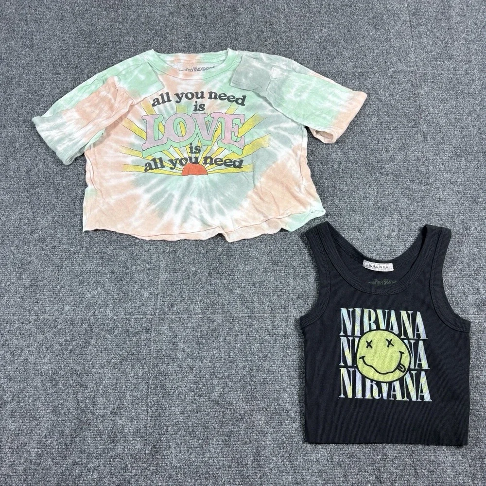 Lot Of Two ROWDY SPROUT Nirvana Tank‎ Top Size 8 And Beatles Oversized Crop Sz 6